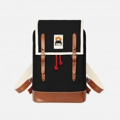 YKRA Cotton Canvas Matra Mini Backpack With Leather Strap & Base - Black