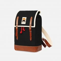 YKRA Cotton Canvas Matra Mini Backpack With Leather Strap & Base - Black