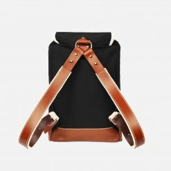 YKRA Cotton Canvas Matra Mini Backpack With Leather Strap & Base - Black