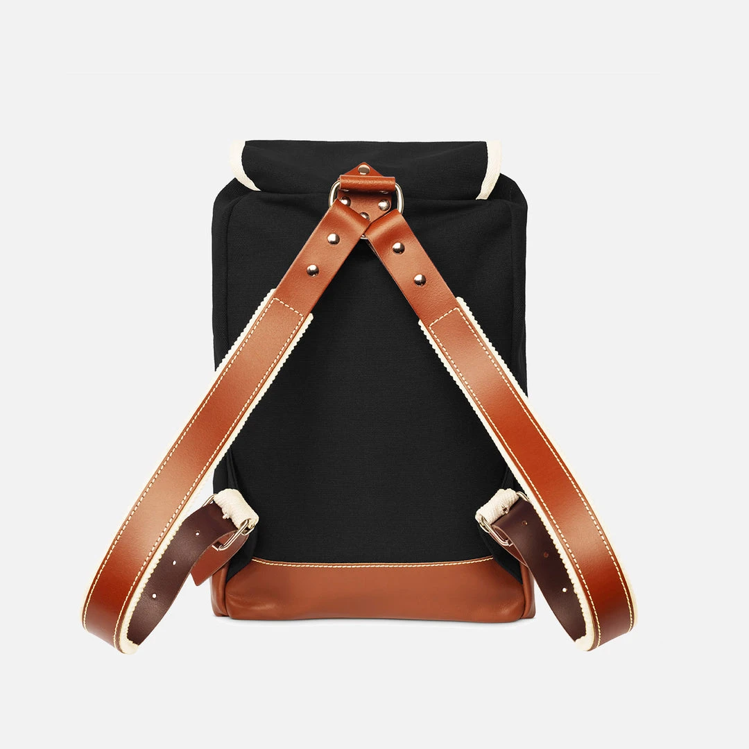 YKRA Cotton Canvas Matra Mini Backpack With Leather Strap & Base - Black