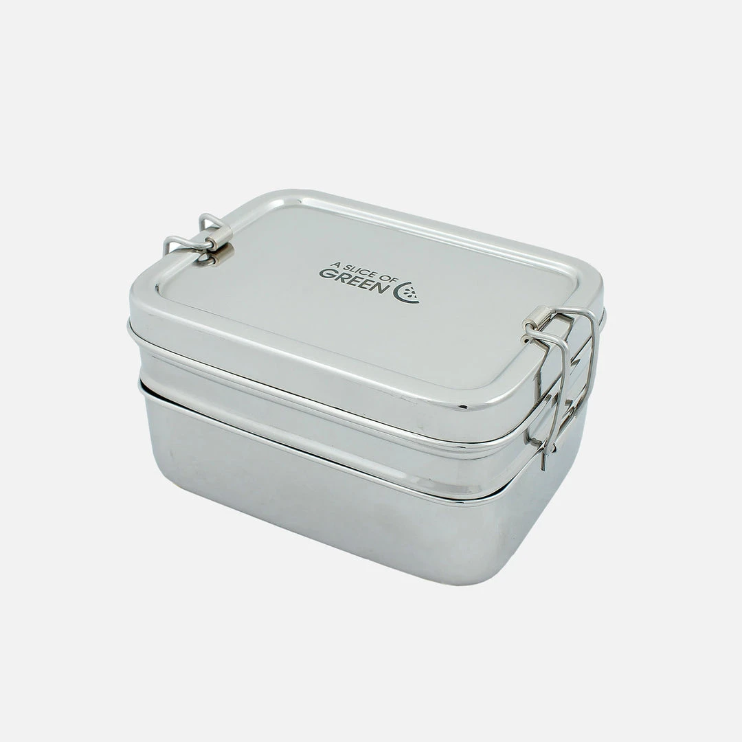 A Slice Of Green Stainless Steel Two Tier Lunch Box With Mini Container Home & Baby Care