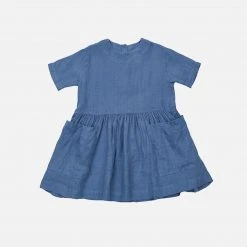 As We Grow SALE Linen SS Pocket Dress - Blue Nova