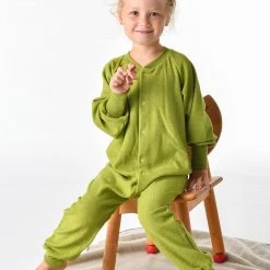 Cosilana Organic Merino Wool Kids Terry Pyjamas/Romper - Green Baby Wool