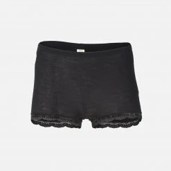 Engel Adults Women's Organic Merino Wool & Silk Boxer Shorts With Lace - Black