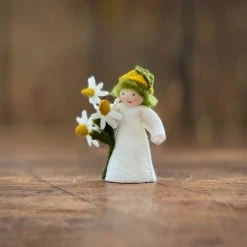 Fairies Handmade Wool Fairy Boy Holding Flower - Chamomile - White