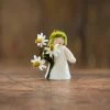 Fairies Handmade Wool Fairy Boy Holding Flower - Chamomile - White