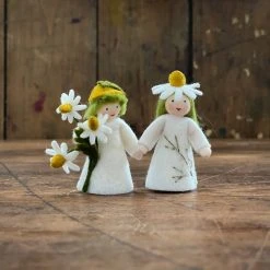 Fairies Handmade Wool Fairy Boy Holding Flower - Chamomile - White