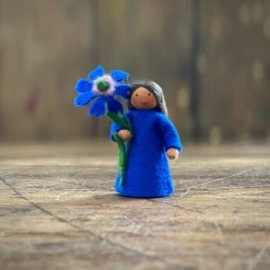 Fairies Handmade Wool Fairy Holding Flower - Bluebottle - Brown