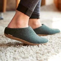 Glerups Adult's Felted Wool Open Heel Slipper - Forest Adults