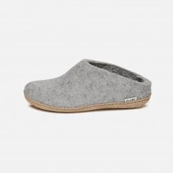 Glerups Adult's Felted Wool Open Heel Slipper - Grey