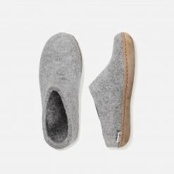 Glerups Adult's Felted Wool Open Heel Slipper - Grey