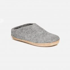 Glerups Adult's Felted Wool Open Heel Slipper - Grey