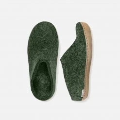 Glerups Adult's Felted Wool Open Heel Slipper - Forest Adults