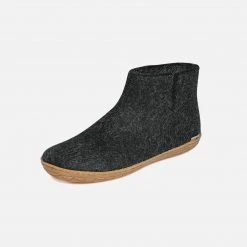 Glerups Adult's Felted Wool Slipper Boot With Rubber Sole - Charcoal