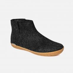 Glerups Adult's Felted Wool Slipper Boot With Rubber Sole - Charcoal