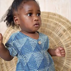 Kamso Baby Wax Cotton Fola Playsuit - Blue Tile Cotton & Linen