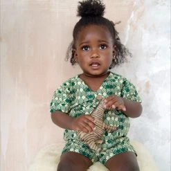 Kamso Cotton & Linen Baby Wax Cotton Fola Playsuit - Emerald Layer