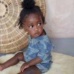 Kamso Baby Wax Cotton Fola Playsuit - Blue Tile Cotton & Linen