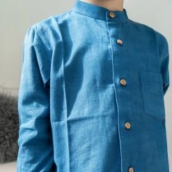 Kamso Cotton Malam Shirt - Mid Indigo