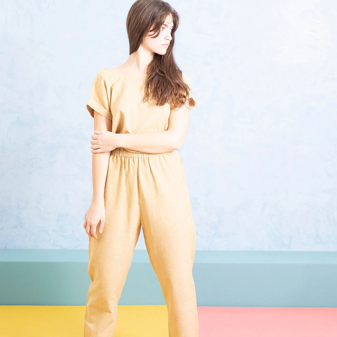 Ketiketa SALE Women's Hand Woven Cotton Adéle Jumpsuit - Mustard