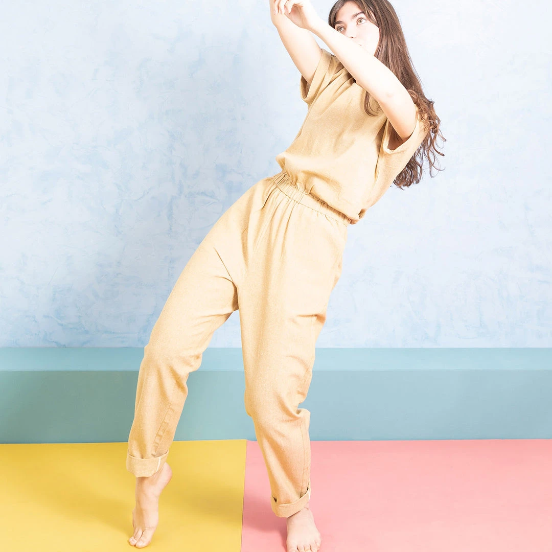 Ketiketa SALE Women's Hand Woven Cotton Adéle Jumpsuit - Mustard