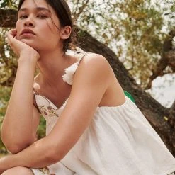 Liilu Women's Cotton Muslin Folk Top - Flamé/Milk