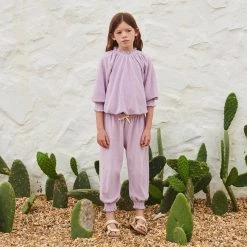 Liilu Organic Cotton Terry Smocked Blouse - Lavender