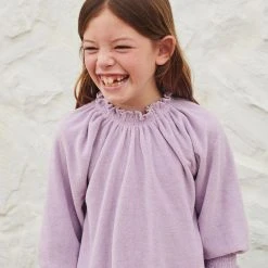 Liilu Organic Cotton Terry Smocked Blouse - Lavender