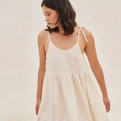 Liilu SALE Women's Organic Cotton Embroidered Louisa Dress - Ecru