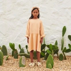 Liilu SALE Organic Cotton Muslin Lilou Dress - Apricot Cream