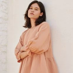 Liilu Women's Organic Cotton Muslin Lilou Dress - Toast