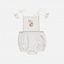 Liilu Cotton Muslin Folk Romper - Flamé/Milk