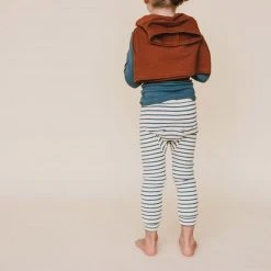 Mabo Cotton & Linen Organic Cotton Leggings - Natural/Azure Stripe