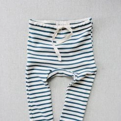 Mabo Cotton & Linen Organic Cotton Leggings - Natural/Azure Stripe