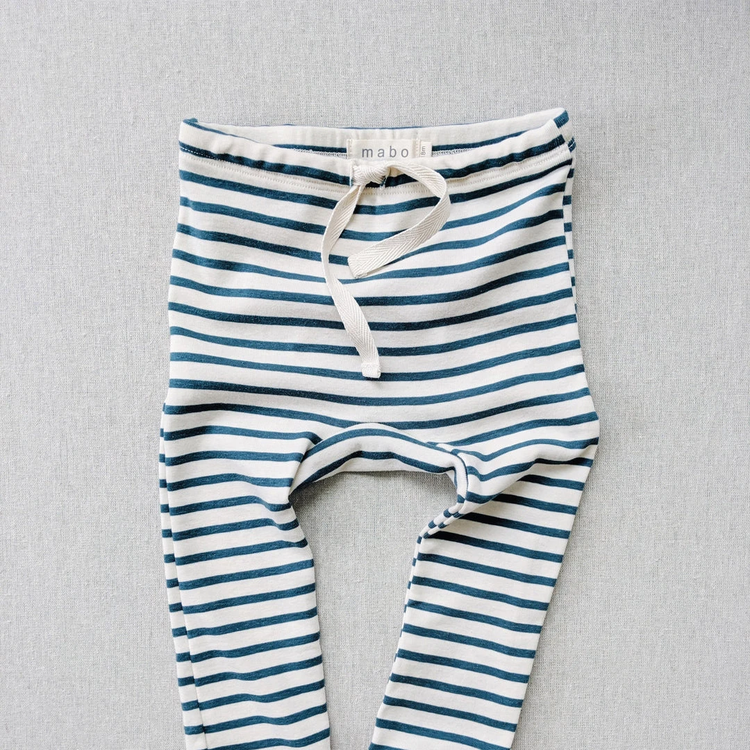 Mabo Cotton & Linen Organic Cotton Leggings - Natural/Azure Stripe
