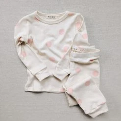 Mabo Organic Cotton Spotted Pyjamas - Pink Cotton & Linen