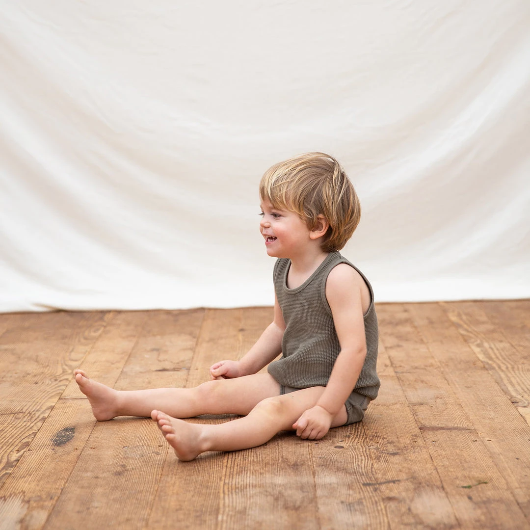 Matona Organic Cotton Waffle Tank Top - Olive