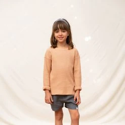 Matona Organic Cotton Waffle LS Top - Terracotta Cotton & Linen