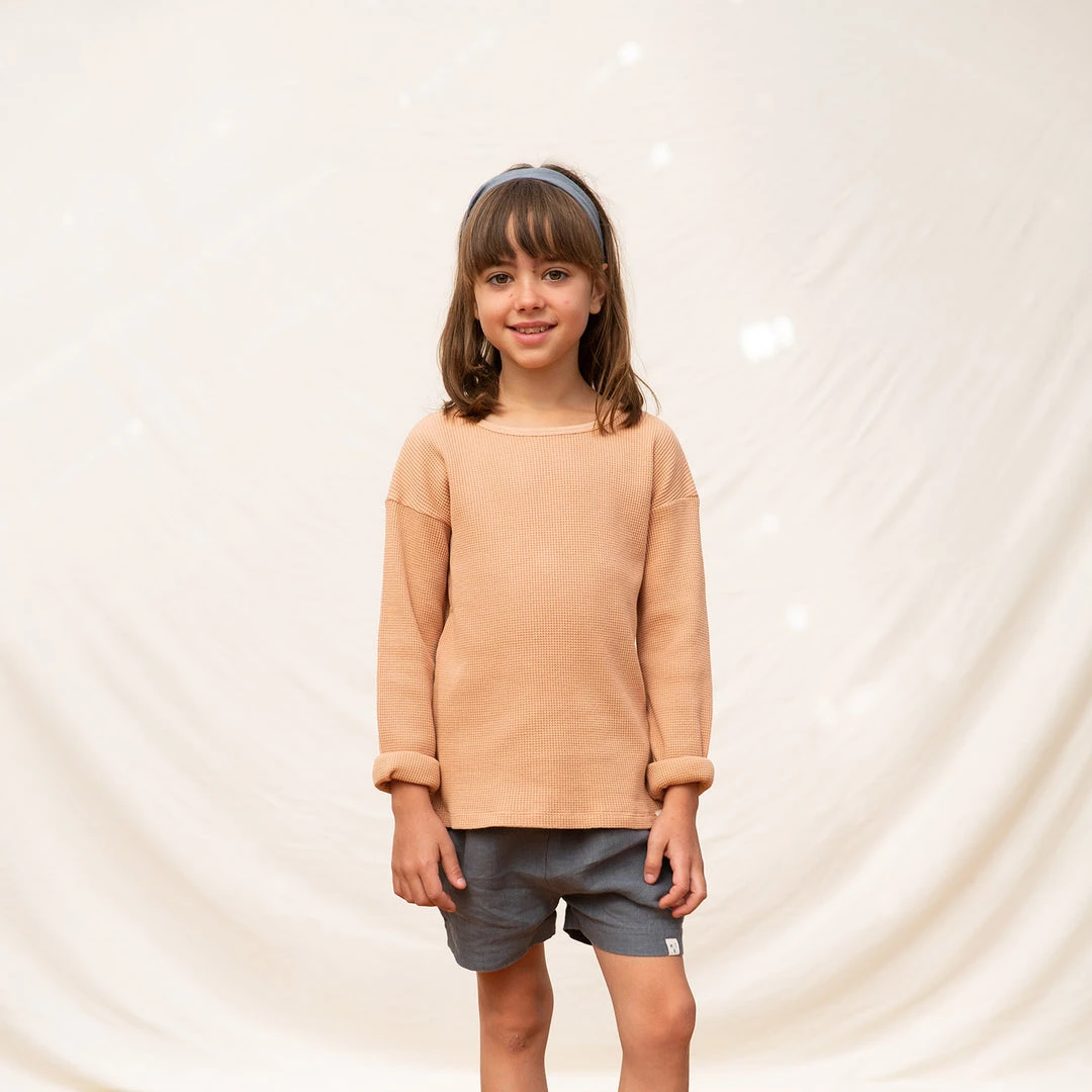 Matona Organic Cotton Waffle LS Top - Terracotta Cotton & Linen