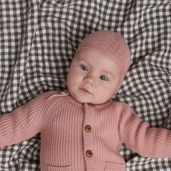FUB Baby Wool Merino Wool Pointelle Baby Bonnet - Blush
