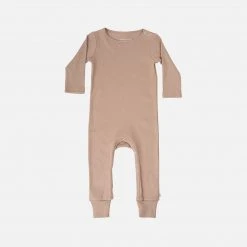 Minimalisma Organic Cotton Rib Rein Romper - Latte Cotton & Linen