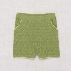 Misha & Puff Cotton & Linen Pima Cotton Block Stitch Scallop Shorts - Willow