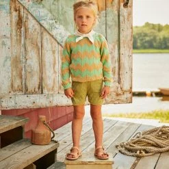 Misha & Puff Cotton & Linen Pima Cotton Block Stitch Scallop Shorts - Willow