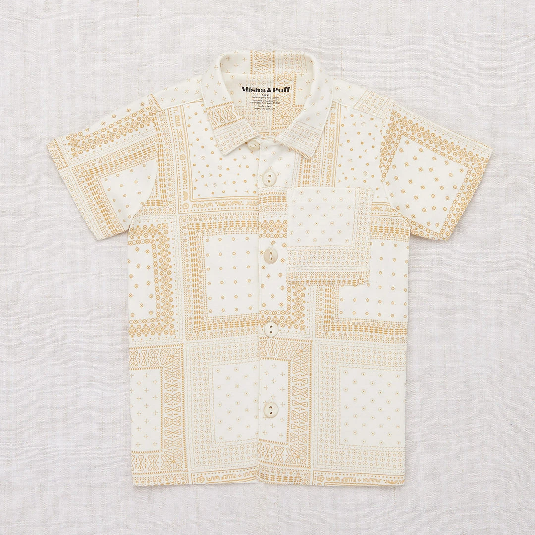 Misha & Puff Pima Cotton Button Down Top - Winter Cream Patchwork Bandana Cotton & Linen