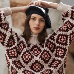 Misha & Puff Outlet Women's Hand Crochet Merino Wool Patchwork Sweater - Dune