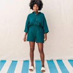 Monkind Women's Organic Cotton/Linen Shirt - Ocean SALE