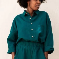 Monkind Women's Organic Cotton/Linen Shirt - Ocean SALE