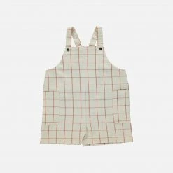 Monkind Organic Cotton/Linen Short Pocket Dungarees - Tomato Net