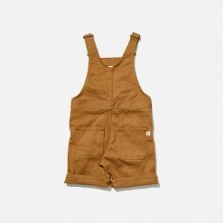 Monty & Co Cotton Porter Short Dungaree - Tan Cotton & Linen