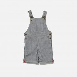 Monty & Co Cotton & Linen Cotton Porter Short Dungaree - Indigo Stripe